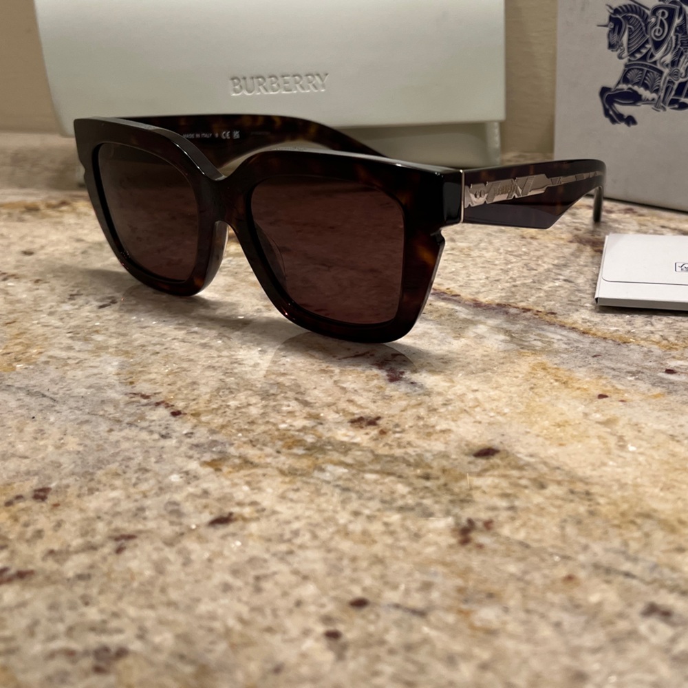 Burberry Inlaid Check Square Sunglasses with Tortoiseshell
